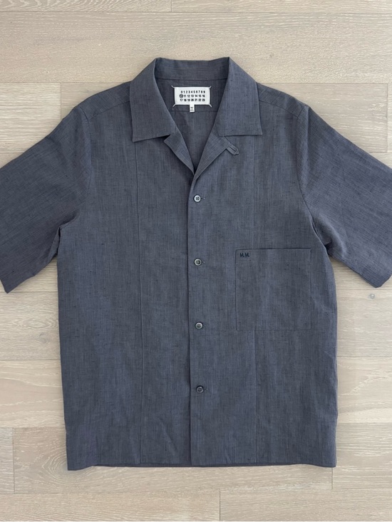 Maison Margiela Men’s Blue/Gray Linen Short Sleeve Tab Collar Shirt - Size 39 - Picture 5 of 8